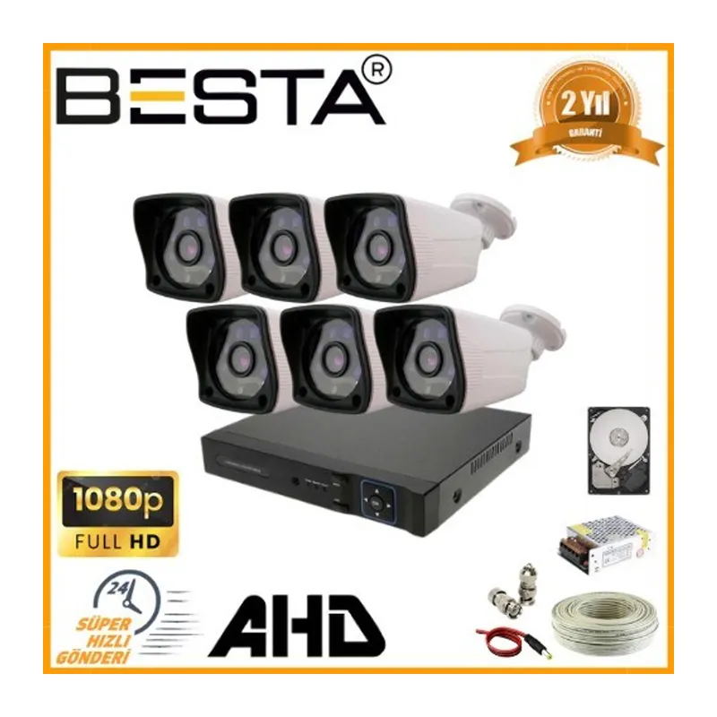 2 MP 1080P 6 Dış Mekan Kameralı AHD Güvenlik Seti