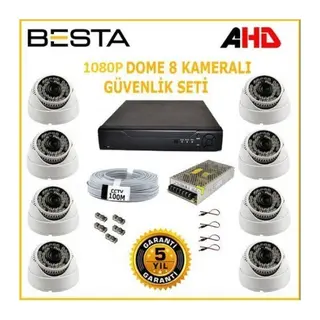 2Mp Ahd 1080P Gece Görüşlü 8 Kameralı Dome Güvenlik Sistemi (1TB HDD)