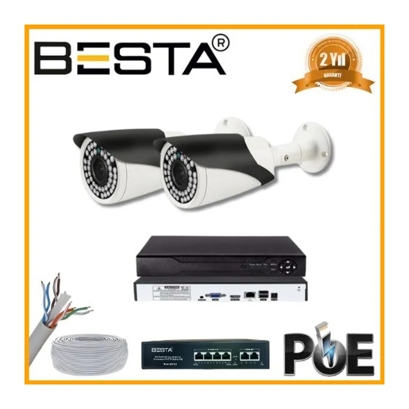 5 MP 1440P 2 Kameralı IP POE Güvenlik Seti