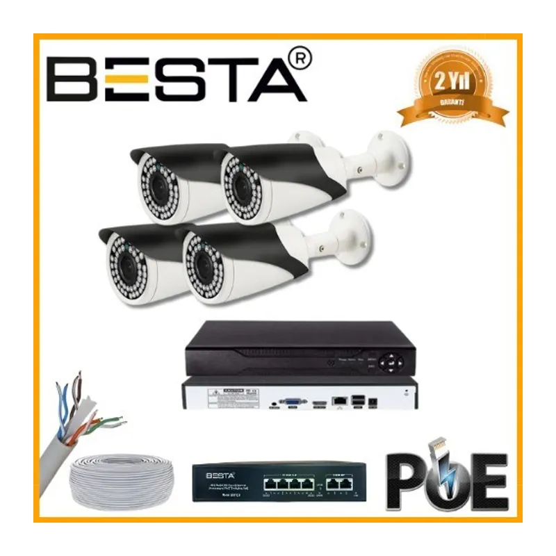 5 MP 1440P 4 Kameralı IP POE Güvenlik Seti