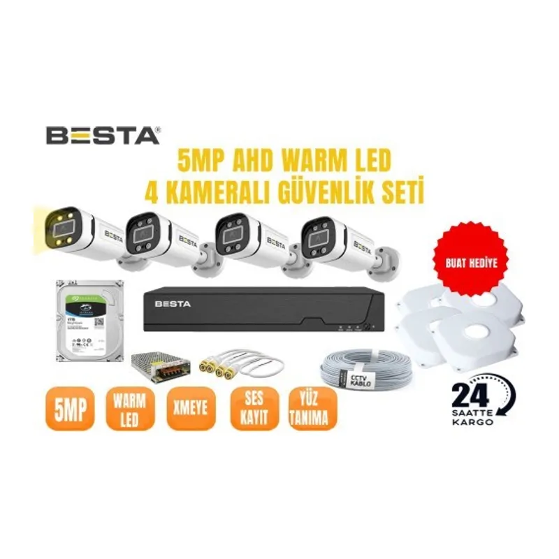 5 MP 1440P 4 Kameralı AHD Warm led Güvenlik Seti