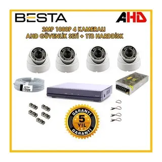 2Mp Ahd 1080P Gece Görüşlü 4 Kameralı Dome Güvenlik Sistemi (1TB HDD)