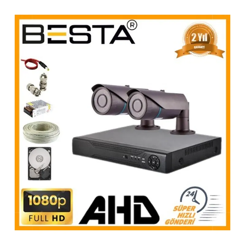 2 MP 1080P 2 Kameralı Harddisk Dahil AHD Güvenlik Seti