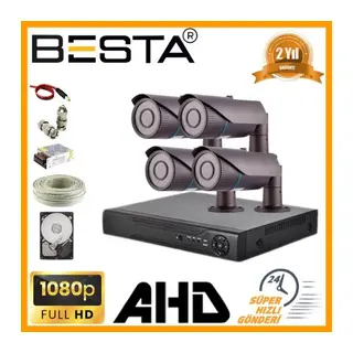 2 MP 1080P 4 Kameralı Harddisk Dahil AHD Güvenlik Seti