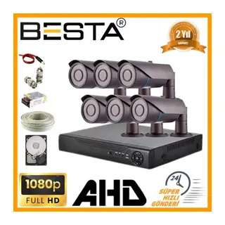 2 MP 1080P 6 Kameralı Harddisk Dahil AHD Güvenlik Seti