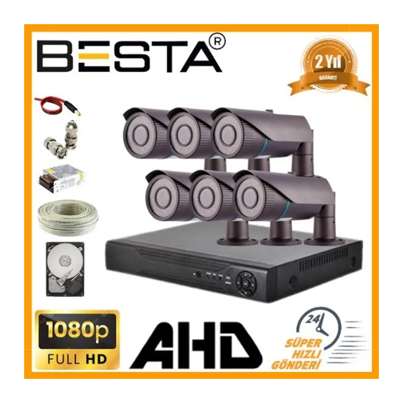 2 MP 1080P 6 Kameralı Harddisk Dahil AHD Güvenlik Seti