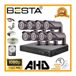 2 MP 1080P 8 Kameralı Harddisk Dahil AHD Güvenlik Seti