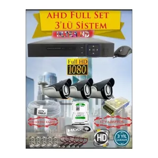 2Mp Ahd 1080P Gece Görüşlü 3 Kameralı Güvenlik Sistemi (500GB HDD)