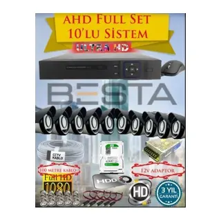 2Mp Ahd 1080P Gece Görüşlü 10 Kameralı Güvenlik Sistemi - 500GB HDD