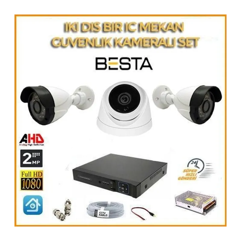 2MP 1080P 2 Dış Mekan 1 İç Mekan Kameralı Ahd Güvenlik Seti