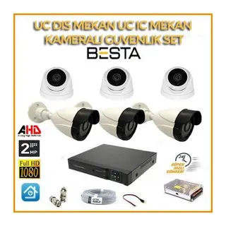 2MP 1080P 3 Dış Mekan 3 İç Mekan Kameralı Ahd Güvenlik Seti