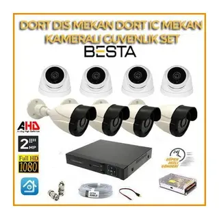 2MP 1080P 4 Dış Mekan 4 İç Mekan Kameralı Ahd Güvenlik Seti