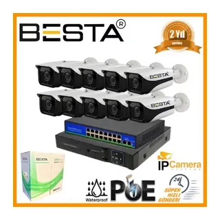 5 MP 1440P 10 Dış Mekan Kameralı IP POE Güvenlik Seti