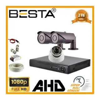 2MP 1080P 2 Dış 1 İç Mekan Kameralı AHD Güvenlik Seti