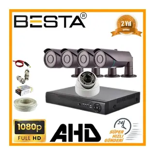 2MP 1080P 4 Dış 1 İç Mekan Kameralı AHD Güvenlik Seti