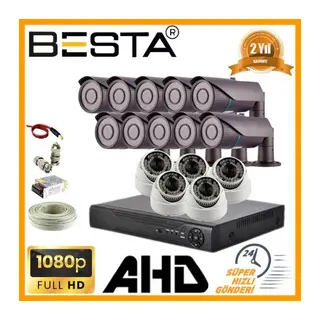 2MP 1080P 10 Dış 5 İç Mekan Kameralı AHD Güvenlik Seti