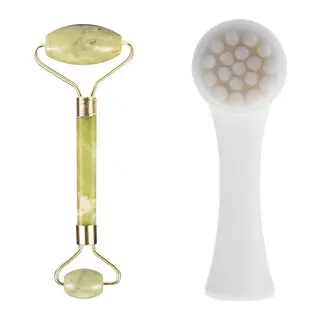 BUFFER® 2li Set Çift Taraflı Cilt Temizleme Fırçası ve Yeşim Taşı Çift Taraflı Cilt Masaj Aleti