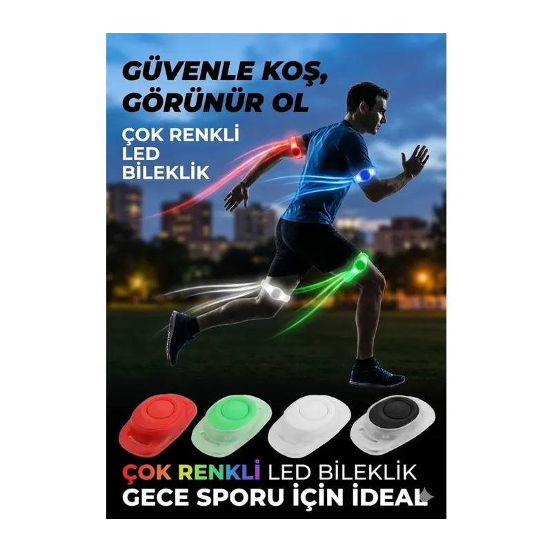 Gece Koşu Bilekliği: Su Geçirmez, 2 Fonksiyonlu, Işıklı Güvenlik Bandı