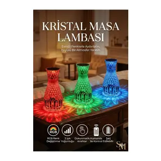 Kristal Masa Lambası Rgb Renk Değiştiren Gece Lambası 16 Renk Ve 4 Mod Dokunmatik Kontrol