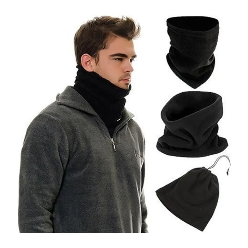 BUFFER® Çok Fonksiyonlu Siyah Unisex Terletmez Kumaş İpli Polar Bere Boyunluk