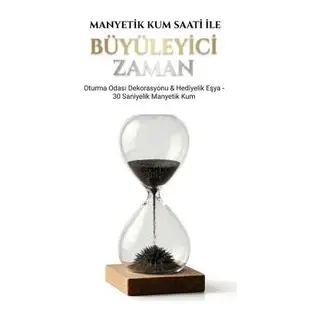 Manyetik Kum Saati Mıknatıslı Ahşap Standlı Dekoratif Masaüstü Hediyelik Süs Eşyası (14 cm)
