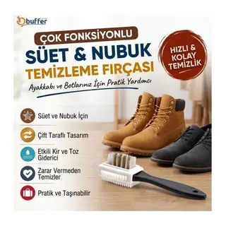 BUFFER® Çift Taraflı Pratik Taşınabilir Süet Nubuk Deri Çizme Bot Ayakkabı Temizleme Bakım Fırçası