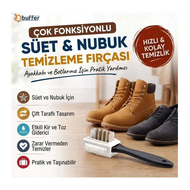 TrdStore® Çift Taraflı Pratik Taşınabilir Süet Nubuk Deri Çizme Bot Ayakkabı Temizleme Bakım Fırçası