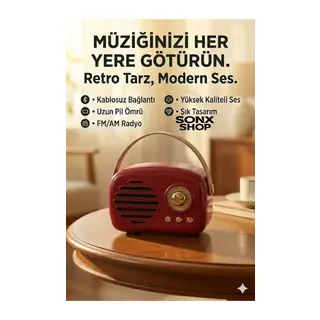 Nostaljik Retro Bluetooth Hoparlör - FM Radyo, USB ve Bluetooth Kablosuz Hoparlör