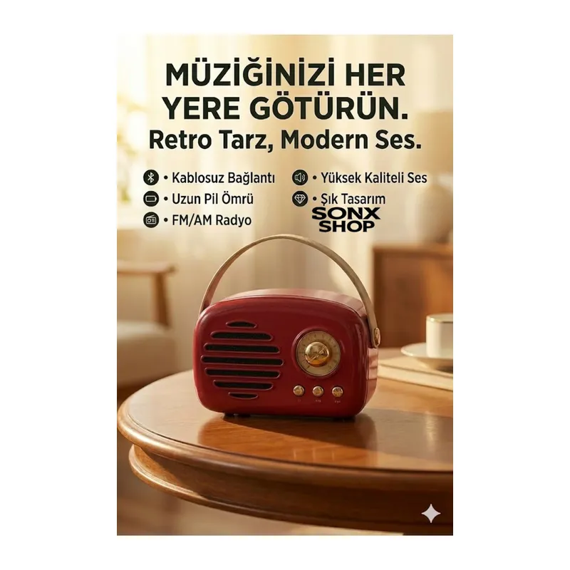 Nostaljik Retro Bluetooth Hoparlör - FM Radyo, USB ve Bluetooth Kablosuz Hoparlör