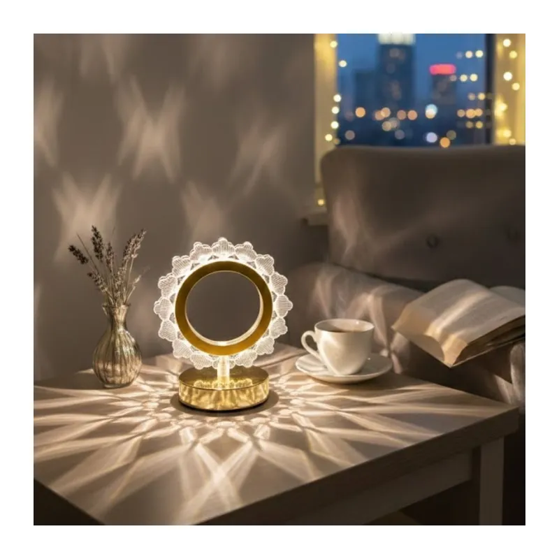 BUFFER® Güneş Şeklinde Kristal LED Masa Lambası – Dokunmatik, 3 Renk Işık Modlu, Şarjlı Mini Dekoratif Gece Lambası