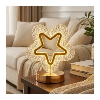 BUFFER® İçi Boş Yıldız Şeklinde Kristal LED Masa Lambası – Dokunmatik, 3 Renk Işık Modlu, Şarjlı Mini Dekoratif Gece Lambası