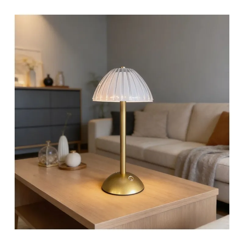 BUFFER® Uzun Mantar Çizgili Model LED Masa Lambası – Dokunmatik, 3 Renk Işık Modlu, Şarjlı Dekoratif Gece Lambası