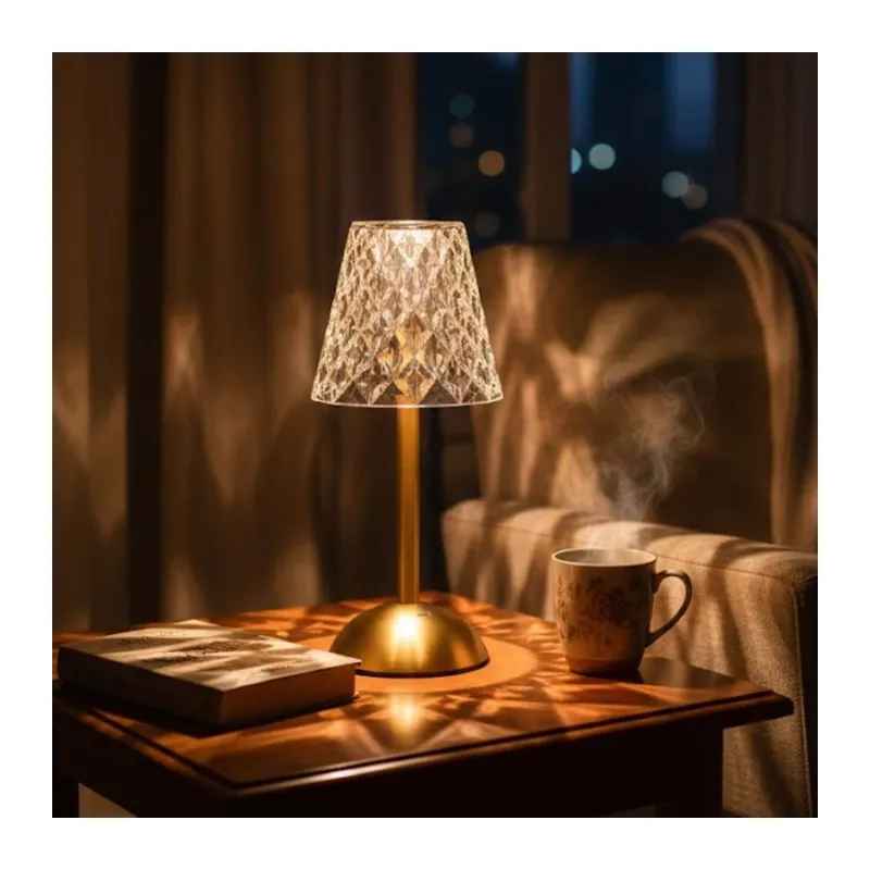 BUFFER® Uzun Klasik Şeffaf Baklava Model LED Masa Lambası – Dokunmatik, 3 Renk Işık Modlu, Şarjlı Dekoratif Gece Lambası