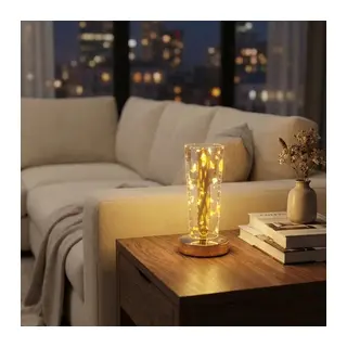 BUFFER® Silindirik Kristal Altın Toz Model LED Masa Lambası – Gold Tabanlı, Dokunmatik, 3 Renk Işık Modlu, Şarjlı Modern Dekoratif Gece Lambası