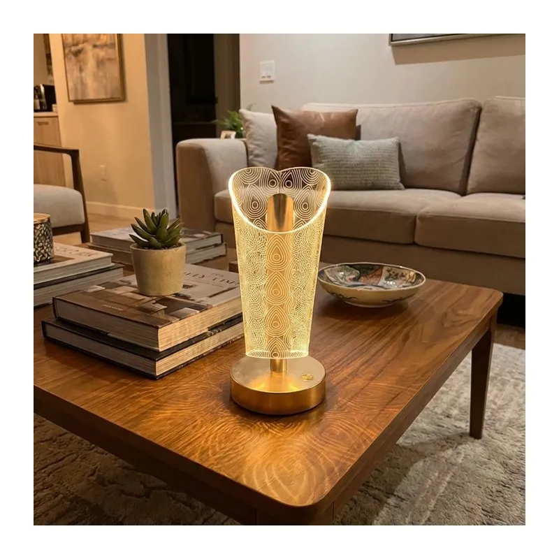 BUFFER® Açık Silindirik Kristal Damla Model LED Masa Lambası – Gold Tabanlı, Dokunmatik, 3 Renk Işık Modlu, Şarjlı Modern Dekoratif Gece Lambası