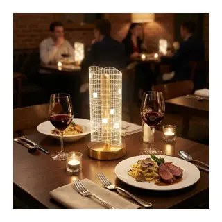 BUFFER® Dalgalı Silindirik Kristal Kareli Model LED Masa Lambası – Gold Tabanlı, Dokunmatik, 3 Renk Işık Modlu, Şarjlı Modern Dekoratif Gece Lambası
