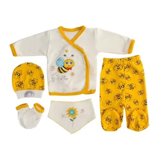 5'li Şişme Mini Arı Desenli Unisex Zıbın Takımı – Yenidoğan Seti