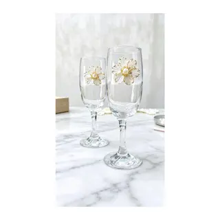 KİRLİNOVA®ALTIN ÇİÇEK MOTİFLİ 2'Lİ MEŞRUBAT BARDAĞI
