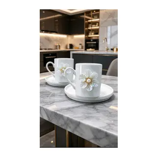 KİRLİNOVA® BEYAZ ÇİÇEK 2'Lİ FİNCAN TAKIMI
