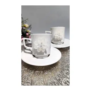 KİRLİNOVA® KREM ÇİÇEK 2'Lİ PORSELEN FİNCAN TAKIMI