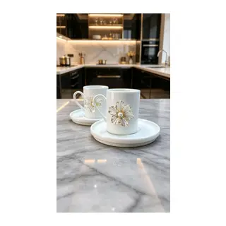KİRLİNOVA® ALTIN ÇİÇEK 2'Lİ PORSELEN FİNCAN TAKIMI
