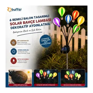 TrdStore Balon Tasarımlı Solar Bahçe Lambası, Renkli Başlıklı Dekoratif Aydınlatma