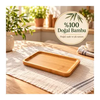 Emmy 18 cm Dikdörtgen Bambu Sunum Tabağı Kahvaltılık Servis Tabağı