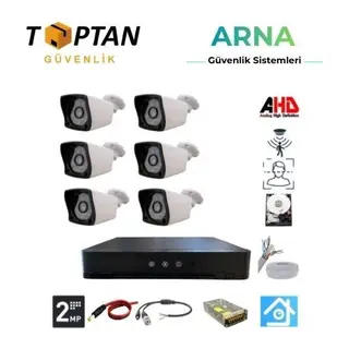 6 Dış Kameralı 2 Mp 1080P 3.6 mm Geniş Açılı 1 Tb Harddisk Dahil Ahd Güvenlik Kamera Seti