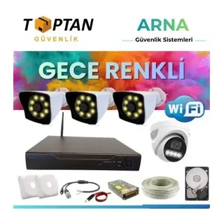 3 Dış 1 Iç 4 Kameralı Gece Renkli Wıfı Ozellikli 4 Tb HDD Dahil Güvenlik Kamera Seti