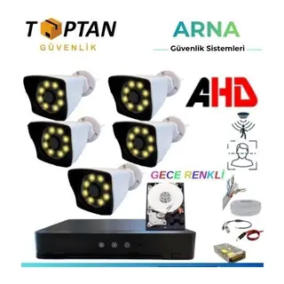 5 Kameralı 2 Mp 1080 P 3.6 mm Geniş Açılı 250 GB Hard Disk Dahil Güvenlik Kamera Seti