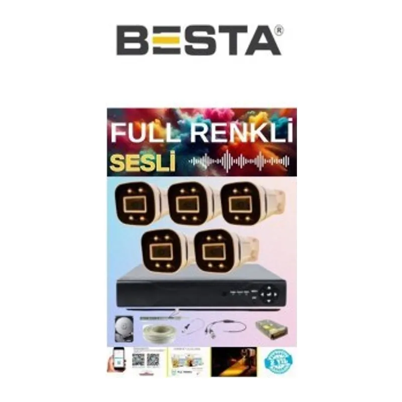 Gerçek 5 Mp 5 Kameralı Gece Renkli Sesli 3 Tb HDD Dahil Ahd Güvenlik Seti