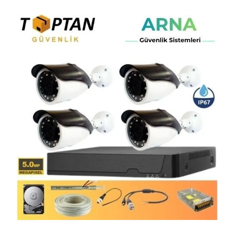 Gerçek 5 Mp Metal Kasa 4 Kameralı Ahd Güvenlik Seti 320 GB HDD Dahil