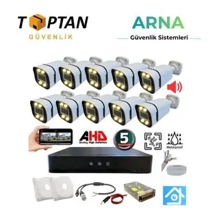 10 Kameralı 5 Mp Sesli Warm LED Waterproof 3.6 mm Lens H.265 Ahd Güvenlik Seti