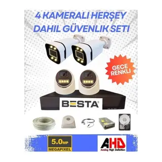 2 Iç 2 Dış 4 Kameralı Gece Renkli Sesli 5 Mp 320 GB HDD Dahil Ahd Güvenlik Kamera Seti